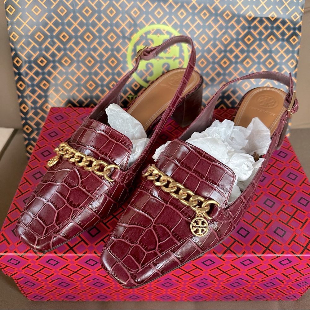 TORY BURCH, MINI BENTON CHARM SLINGBACK LOAFERS, US 9.5